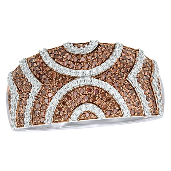 AFFY Champagne & White Natural Diamond Patterned Dome Ring in 10k White Gold