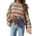 thumbnail image 2 of Women'S Striped Color Block Long Sleeve Oversized Sweater Top Fall Casual Chunky Knit Sweater Khaki S, 2 of 7