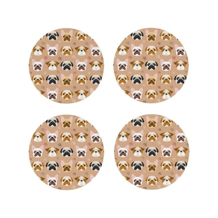 

Drink Coasters Set of 4 Cute French Bulldog_C Leather Coasters for Coffee Table Protector Heat Resistant Cute Coasters for Home Decor Housewarming Gifts Bar Kitchen 4 Inch Round Shape