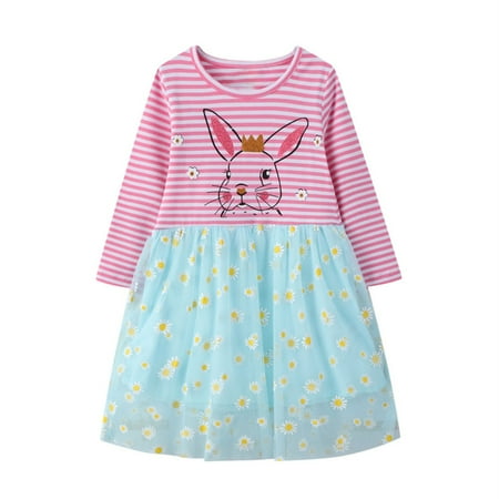 

GWAABD Summer Dresses for Girls Sky Blue Cotton toddler Clothes Spring Casual Dresses Girls Long Sleeved Dresses Princess Dresses Little Girls Fall Dress 4 Years