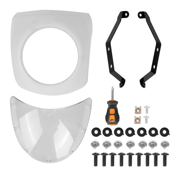 Abastado light Motorcycle Fairing Windshield Vintage Racing with Glass Bracket(White)