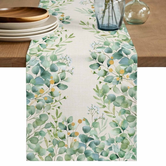 Table Runner 72 Inches Long for Kitchen Dining, Eucalyptus Leaves Dresser Scarf Farmhouse, Dining Table Decorations for Wedding/Parties, Sage Green Summer Botanical 13 x 72 In