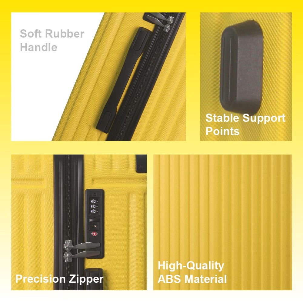Avobird 3-Piece 20''24''28'' Hardshell Luggage Sets for Business, Trip, Lightweight Suitcase with Rolling Wheels TSA Lock & Moulded Corner, Yellow