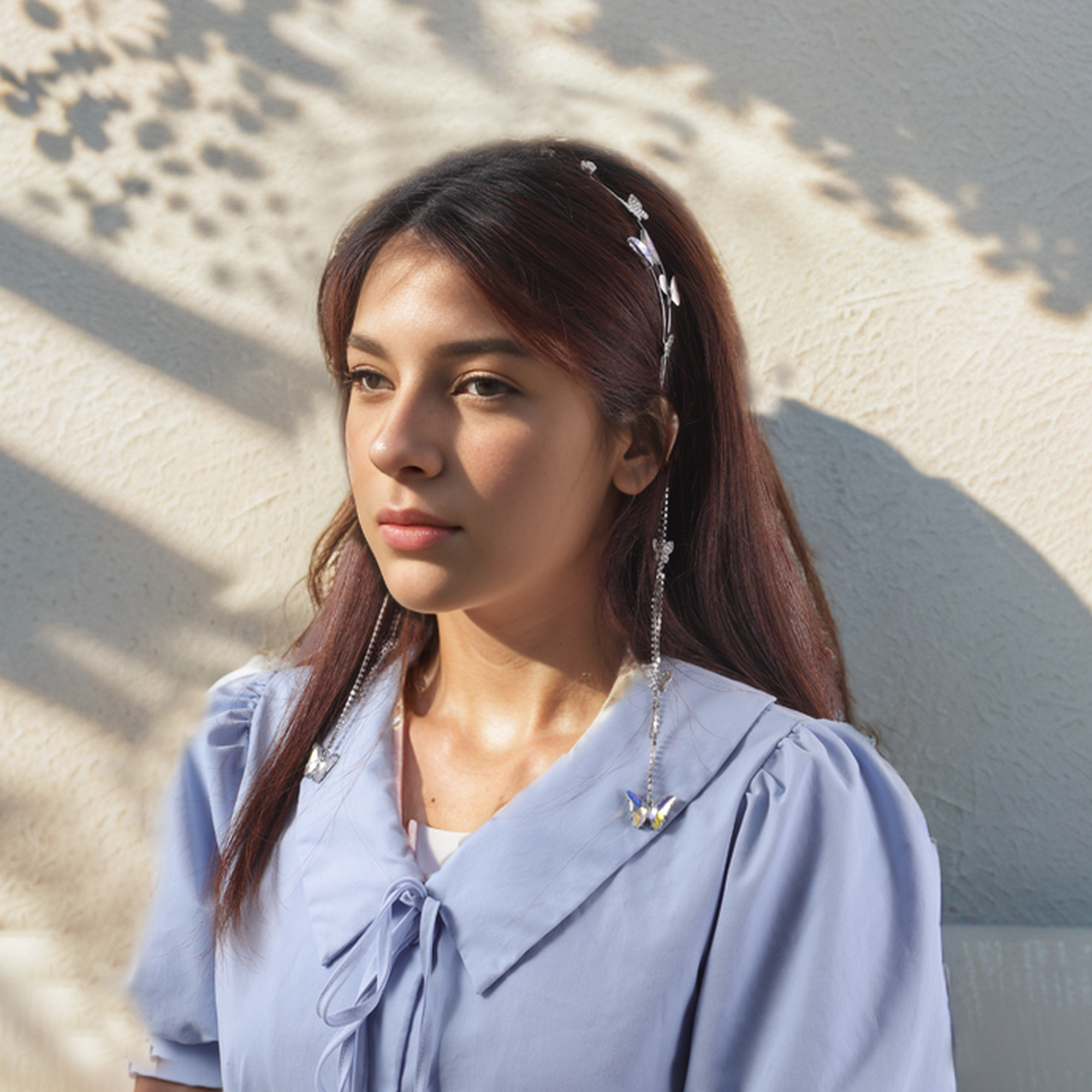 NWT Butterfly Headband Head Chain Silver Tassel Silver Butterfly Headband | Hair Accessories at Sara Dresses main image 2