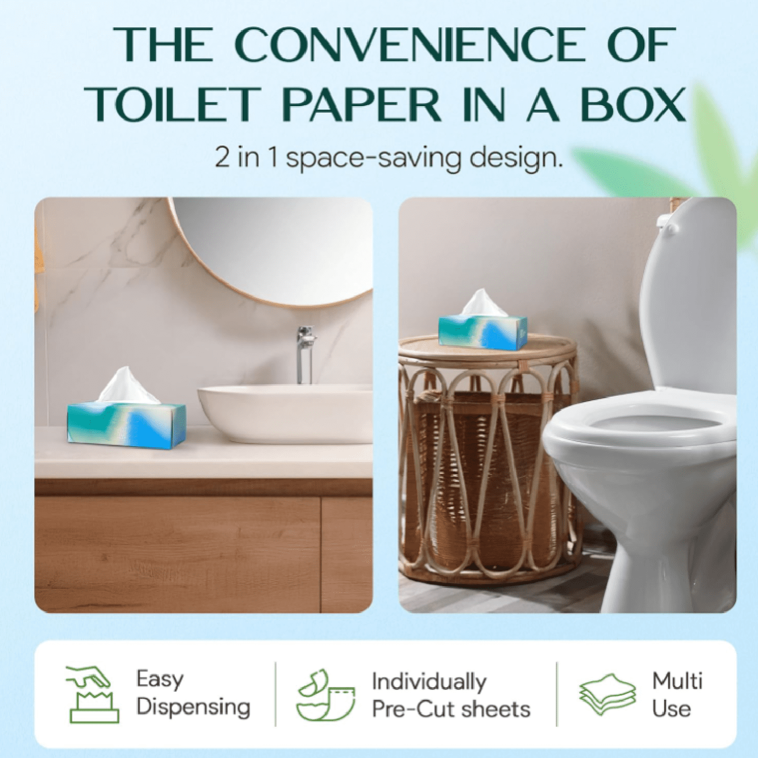 Pre-Cut Bamboo Toilet Paper – 3-Ply, Tissue Boxes – Gentle &   | No Fragrance, No BPA,  Lint-Free | Septic , Dissolves Fast | 12 Boxes (125 Sheets/Box)