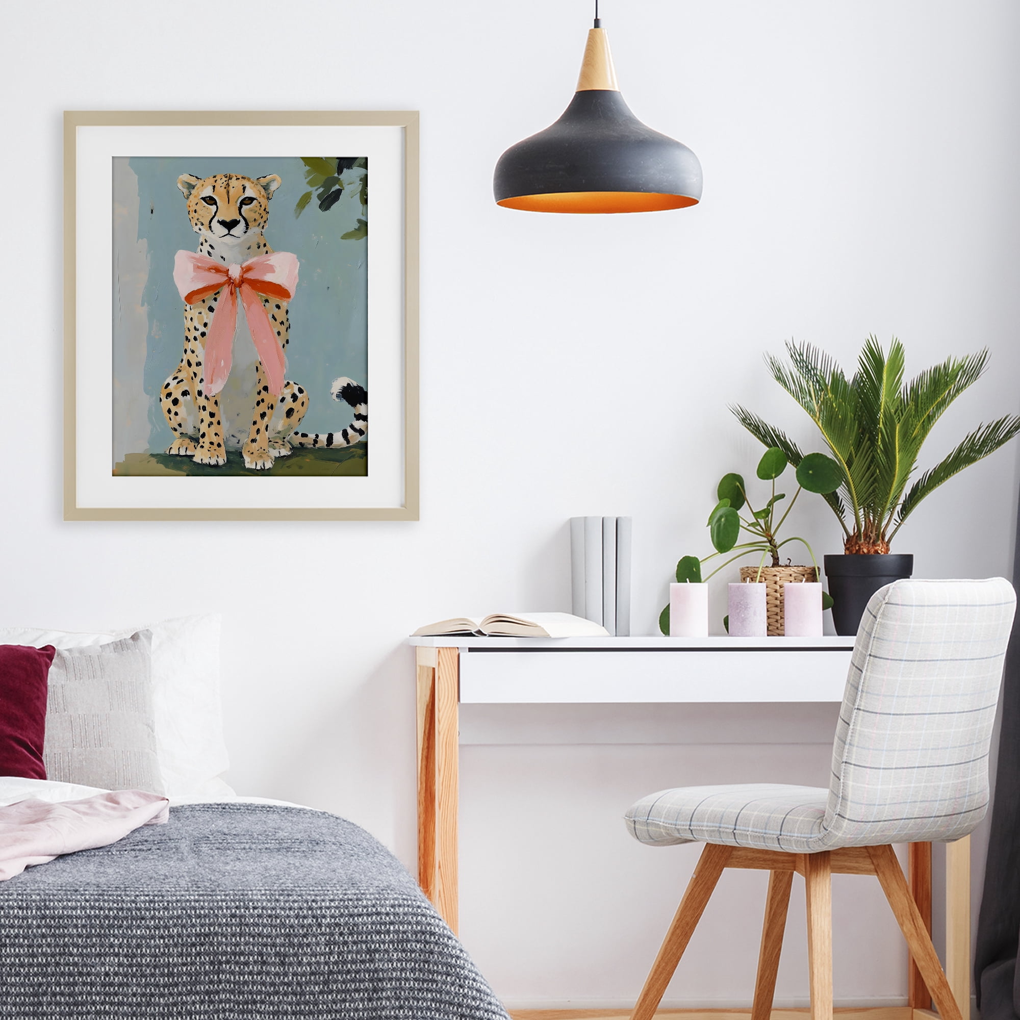 Stupell Industries Cheetah with Big Pink Bow Birch Framed Print Under Glass, design by The Prints Vibe