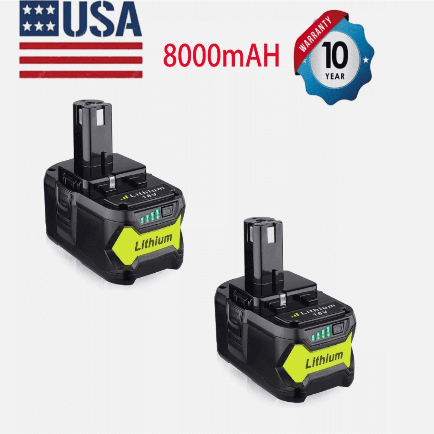 [2Pack] 8.0Ah Battery Replace for Ryobi 18V Battery ONE+P102 P103 P105 P107 P108 P109 P122 Cordless Tool Battery