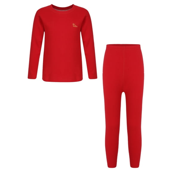 Haitryli Kids Striped Thermal Underwear Set Girls Boys Warm Long Johns Base Layer Tops with Leggings Pants Set Red 3-4