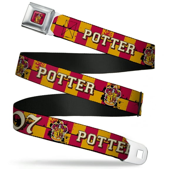 The Wizarding World of Harry Potter Belt, Seatbelt Buckle Belt, Gryffindor Crest Potter 07 Checker Gold Red, 30 to 44 Inches