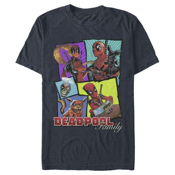 Men's Marvel Deadpool Family Graphic Tee Navy Blue Heather Large