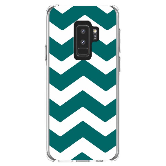 DistinctInk Clear Shockproof Hybrid Case for Samsung Galaxy S9  PLUS (6.2" Screen) - TPU Bumper, Acrylic Back, Tempered Glass Screen Protector - Teal White Stripes - Stripes Pattern