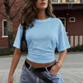 thumbnail image 5 of Korean-style design round-neck pullover short-sleeve T-shirt for women, new summer model, simple and versatile, solid color, loose-fitting top, 5 of 10