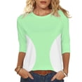 thumbnail image 1 of Camisetas de Manga 3/4 para Mujeres Impresas de Cuello Redondo Top de Moda Casual, Mezcla de Poliéster 95% 5% de Spandex para el Hogar Y el Uso Diario, 1 of 9