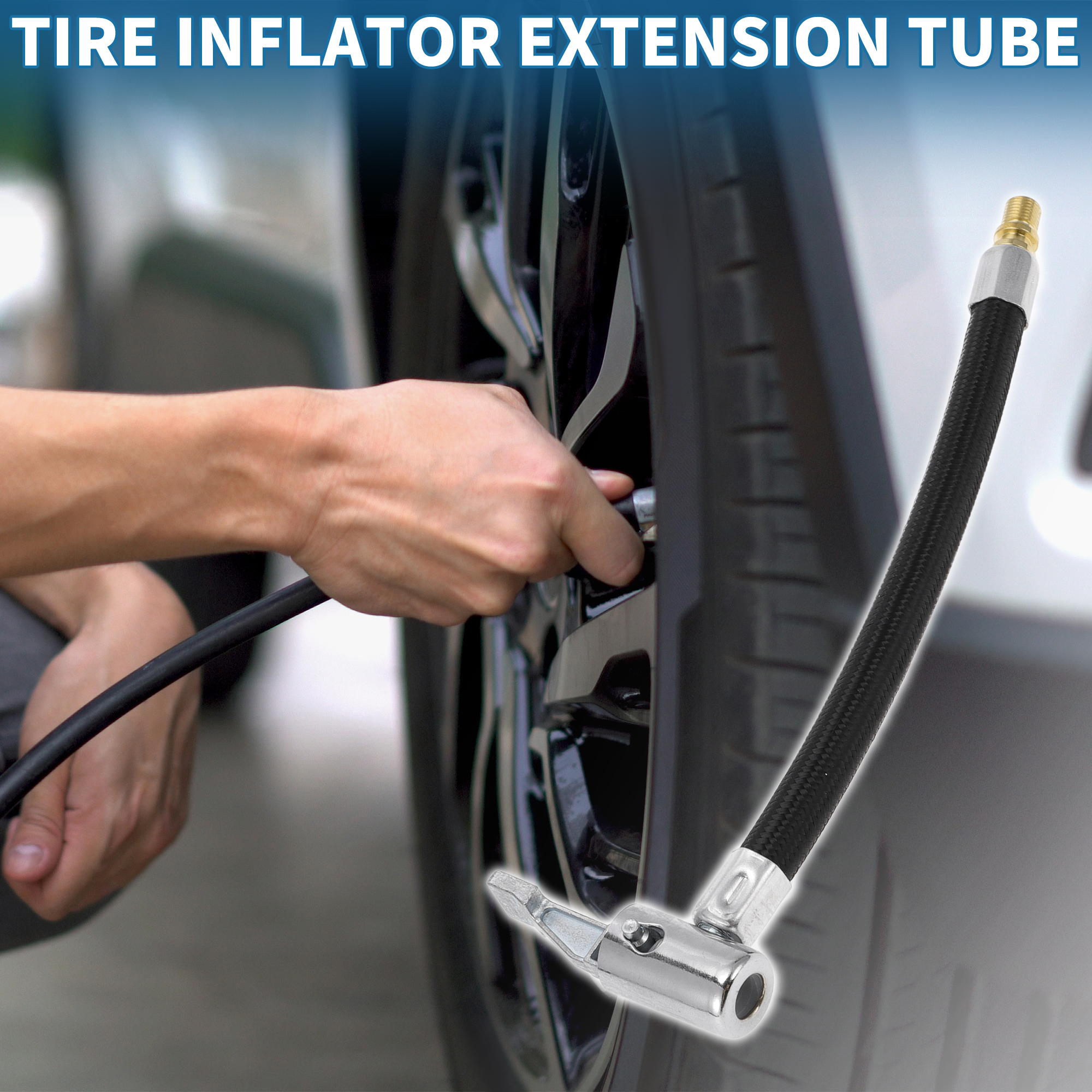 Unique Bargains Durable 7.09inch Tire Inflator Extension Tube with Thread Adapter Nylon