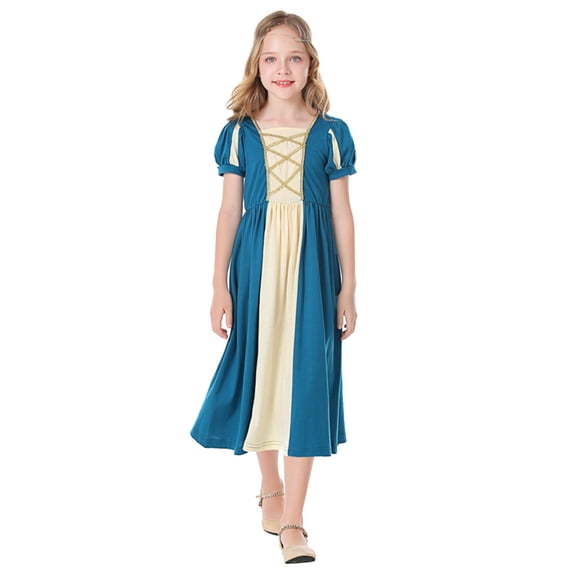 Peasant Style Dress for Girls â Colonial Print Party Gown Ages 4-10, Retro Gathering Outfit, Historical Spin on Pink Dress for Girls Simplicity