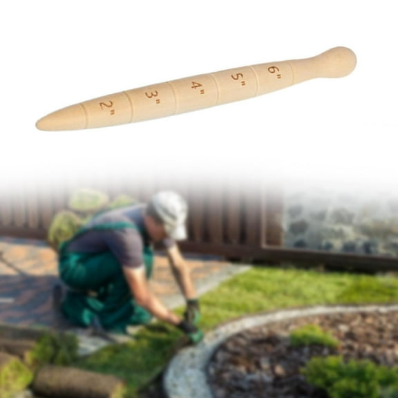 Wooden Garden Dibber with Depth Gauge – Bulb Planting Tool with Measurement Marks for Gardening