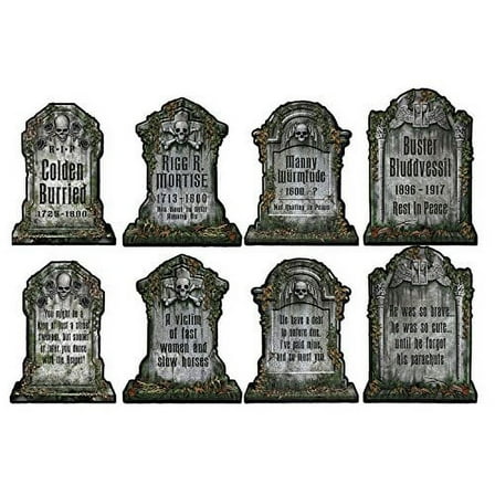 16" Set of 4 2-Sided Halloween Tombstone Cutouts Party Decorations