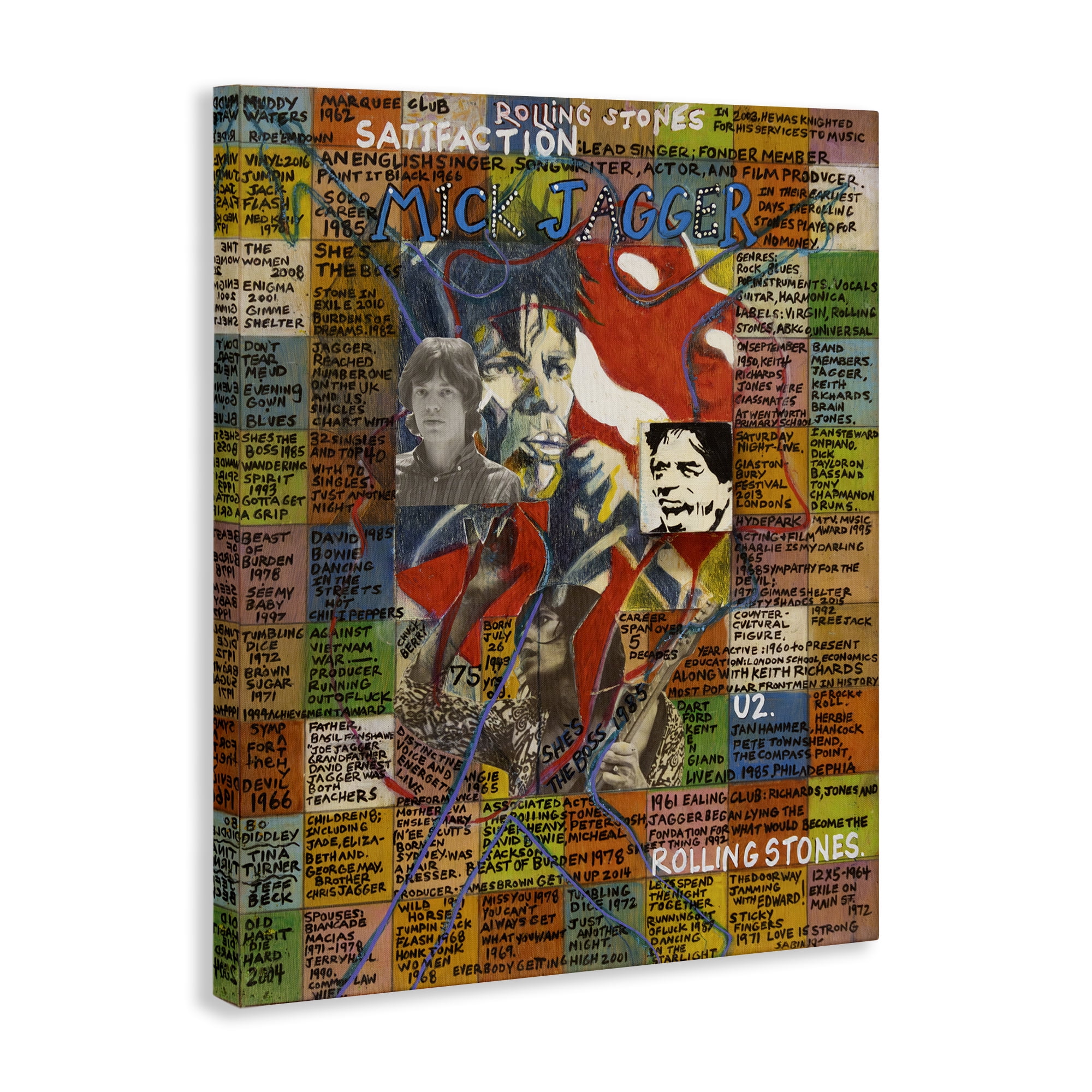 Stupell Industries Mick Jagger Collage People Drawing Wrapped Canvas Art Print Wall Art, 36 x 48