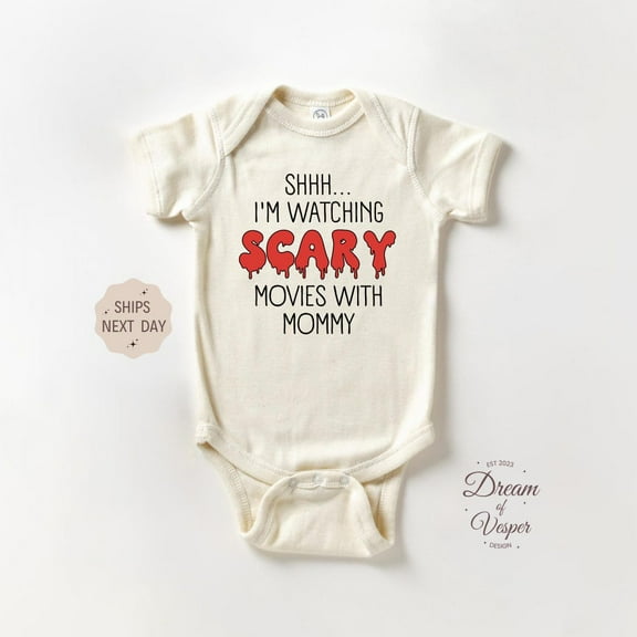 Baby Bodysuit BELLA CANVAS Shhh... I'M Watching Scary Movies With Mommy Onesie, Movies Baby Bodysuit, Cute Baby Clothes, Baby Shower Gift, Natural Baby Onesie