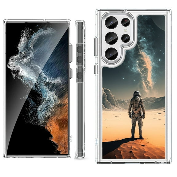 Shockproof Bumper Phone Case for Samsung Galaxy S23 Ultra 5G, by OneToughShield ® - Astronaut Milkyway