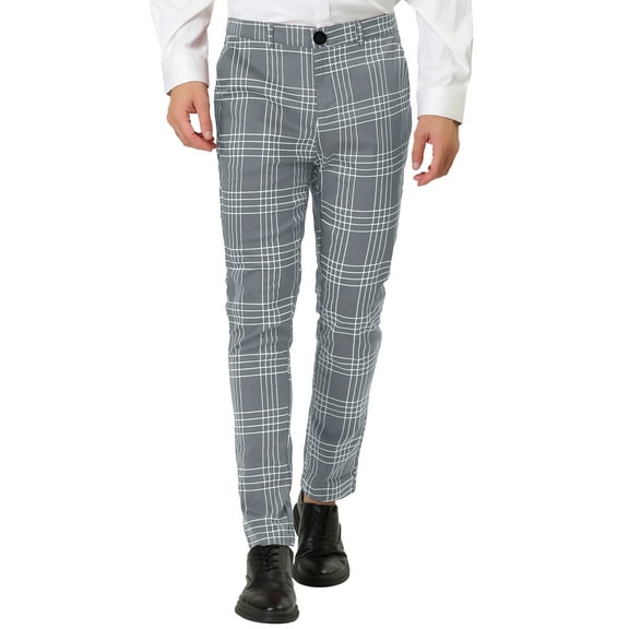 MODA NOVA Big & Tall Men's Dress Plaid Pants Formal Printed Business Trousers Gray LT(US 34)