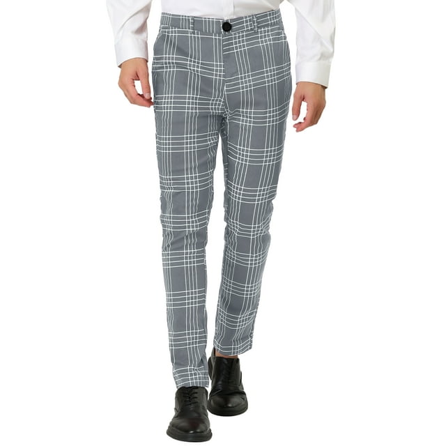 INSPIRE CHIC Men's Dress Plaid Pants Formal Printed Checked Trousers 30 Gray