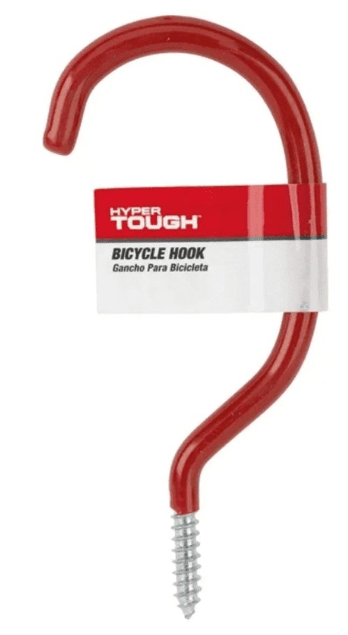 Hyper Tough Screw-in Vinyl Coated Bicycle Hook, Red, 2.75