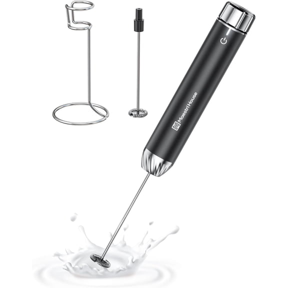Rechargeable Milk Frother with Stepless Speed Control, LunaFro Max Handheld Electric Foam Maker Waterproof Drink Mixer Foamer Stand & Detachable Whisks for Lattes, Cappuccino
