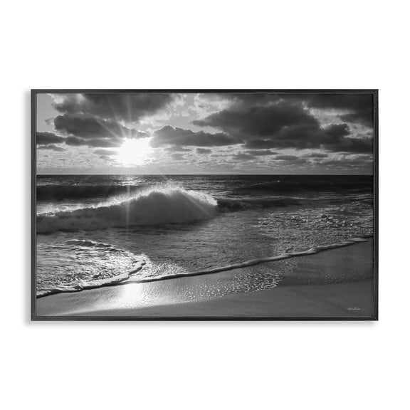 Stupell Industries Sunset Crashing Wave Landscape Photography Black Framed Art Print Wall Art, 18 x 12
