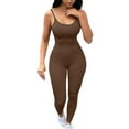 thumbnail image 2 of YFELWZ Womens Plus Size Sleeveless Spaghetti Strap Bodycon Tank Jumpsuits Rompers Playsuit Coffee L, 2 of 9