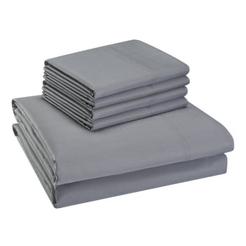 Hotel Style 800 Thread Count Cotton Rich Sateen Bed Sheet Set, King, Silver, Set of 6