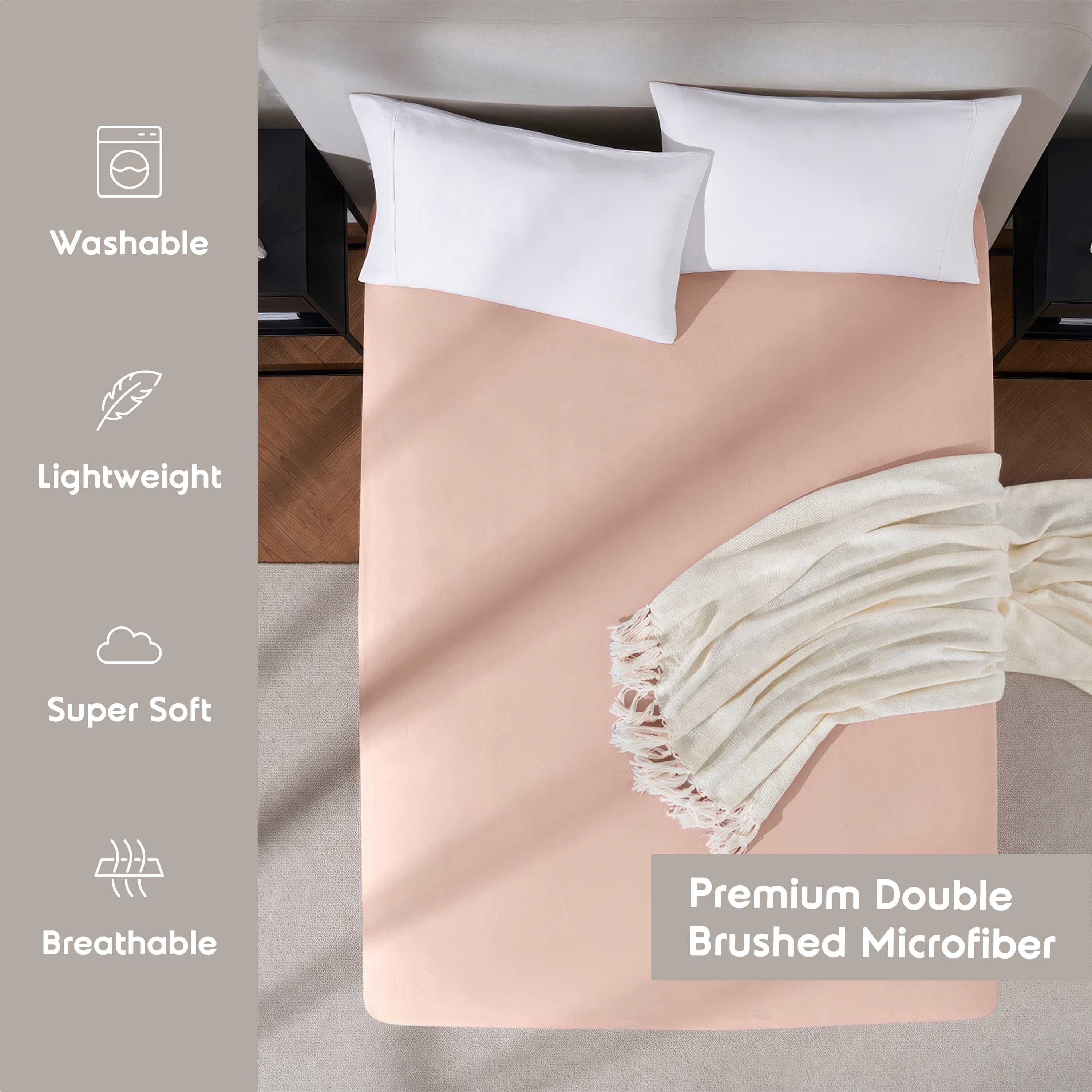 Lammaloe 4 Pack Extra Deep Pocket Twin Fitted Sheet Only, Fits 18" to 24" Mattress, Soft Microfiber Fitted Bed Sheet, Peach Beige