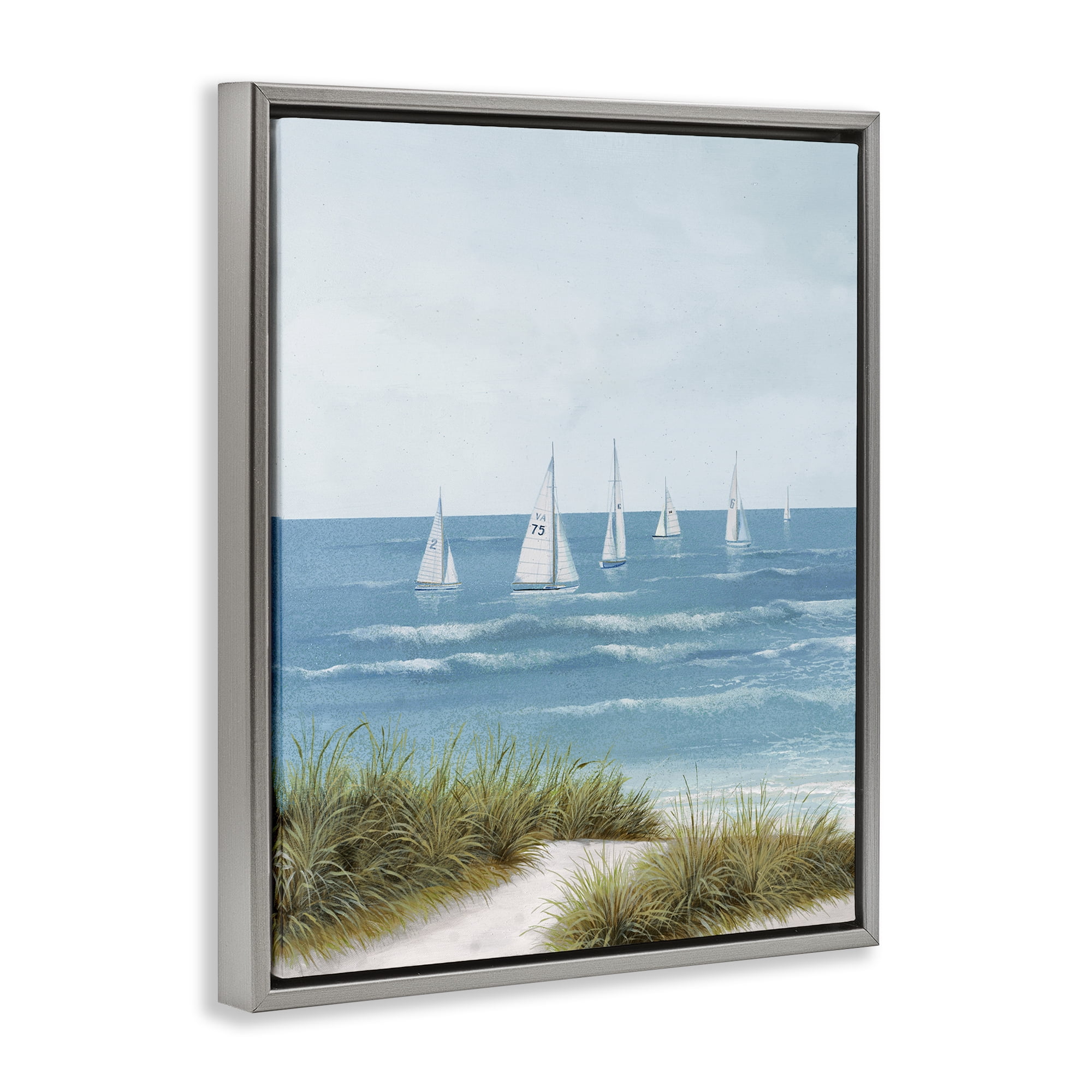Stupell Industries Sail Away Beach Seascape Gray Framed Floater Canvas Wall Art, design by Lorenzo Collective