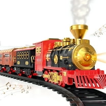 BESTSKY Train Set for Kids Toddlers 3-5,Train with Steam Engine,Cargo Car and Long Track,Rechargeable Battery Play Red Train Toys with Smoke,Light & Sounds,Gift for Boys & Girls 4-7 Years