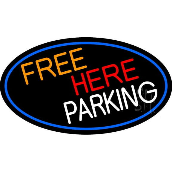 Free Her Parking Oval With Blue Border LED Neon Sign 13 x 24 - inches, Clear Edge Cut Acrylic Backing, with Dimmer - Bright and Premium built indoor LED Neon Sign for Bar decor.