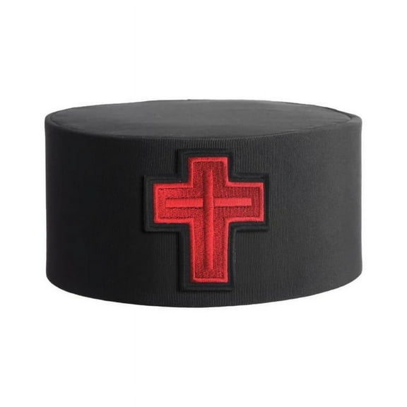 Sir Knight Knights Templar Commandery Masonic Crown Cap - Black Rayon with Embroidered Red Cross Emblem
