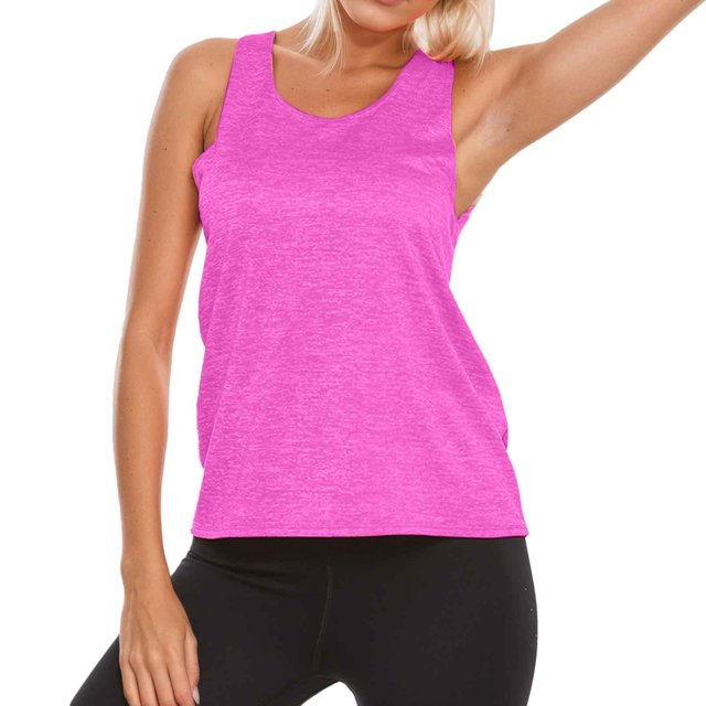 Chaleco deportivo holgado en forma de I para mujer: top de poliéster y spandex con cuello redondo para correr al aire libre