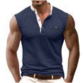 thumbnail image 2 of Weiqiqre Men Tank Tops Classic Button Basic Sleeveless Shirt Solid Color Cotton Tees Golf Stylish Tops, 2 of 9