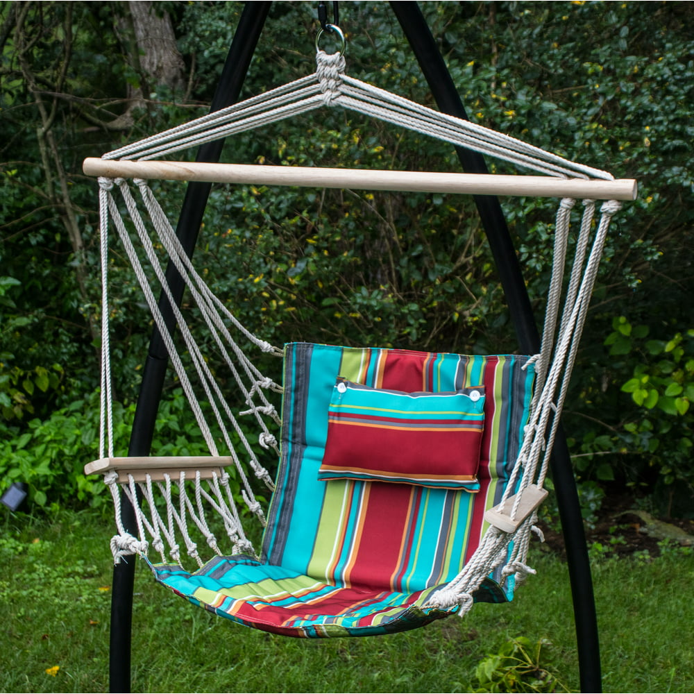 Hammock Chair with Stand Red, Green and Blue Pattern