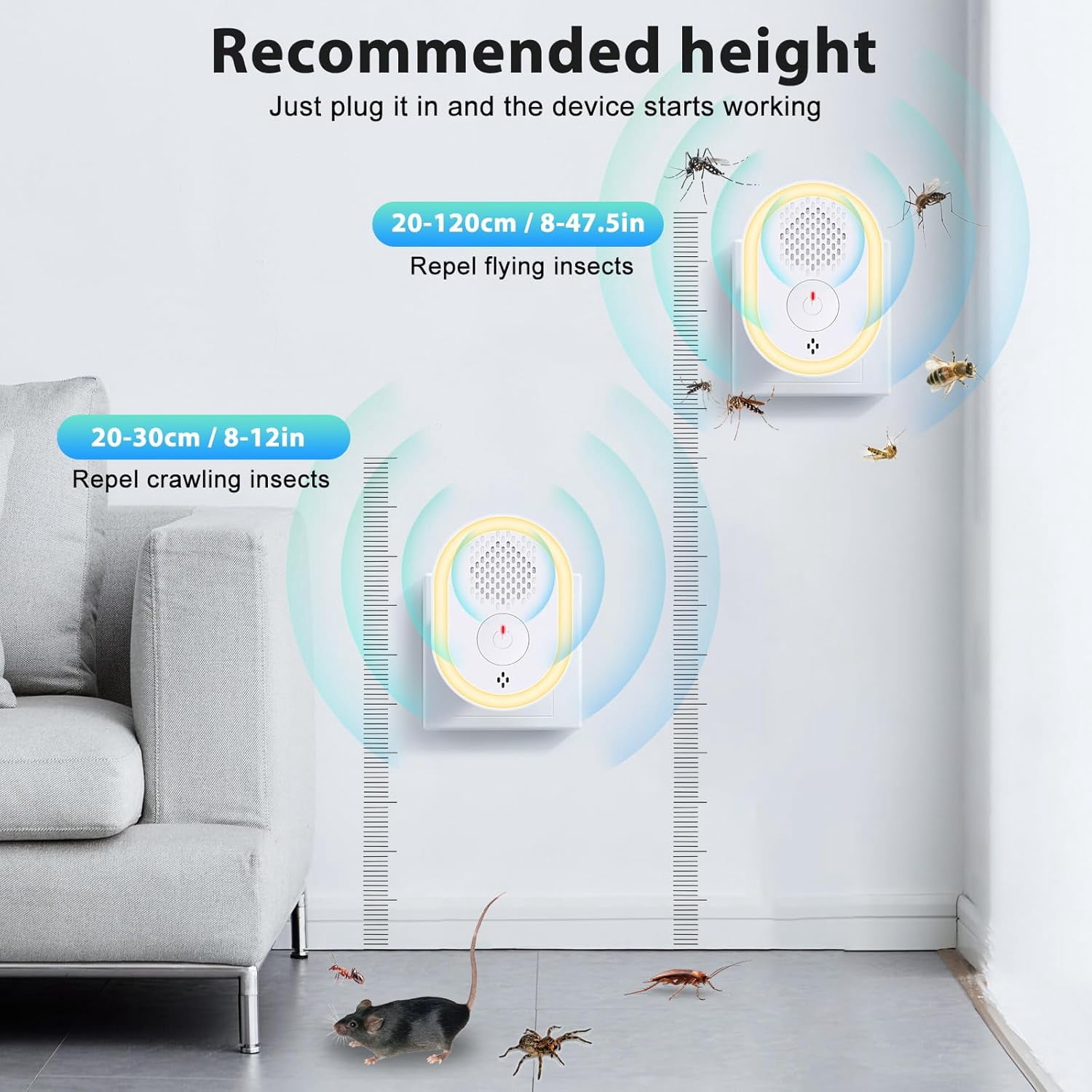 Ultrasonic Pest & Insect Repeller, Ultrasonic Repellent for Roach, Rodent, Mouse, Bugs, Mosquito, Mice, Spider, Ant,Electronic Plug in Pest Control, 6 Packs