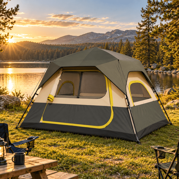4-6 Person Instant Cabin Tent, 50-Second Setup, Double-Layer Family Camping Tent with Rainfly and Carry Bag, Gray