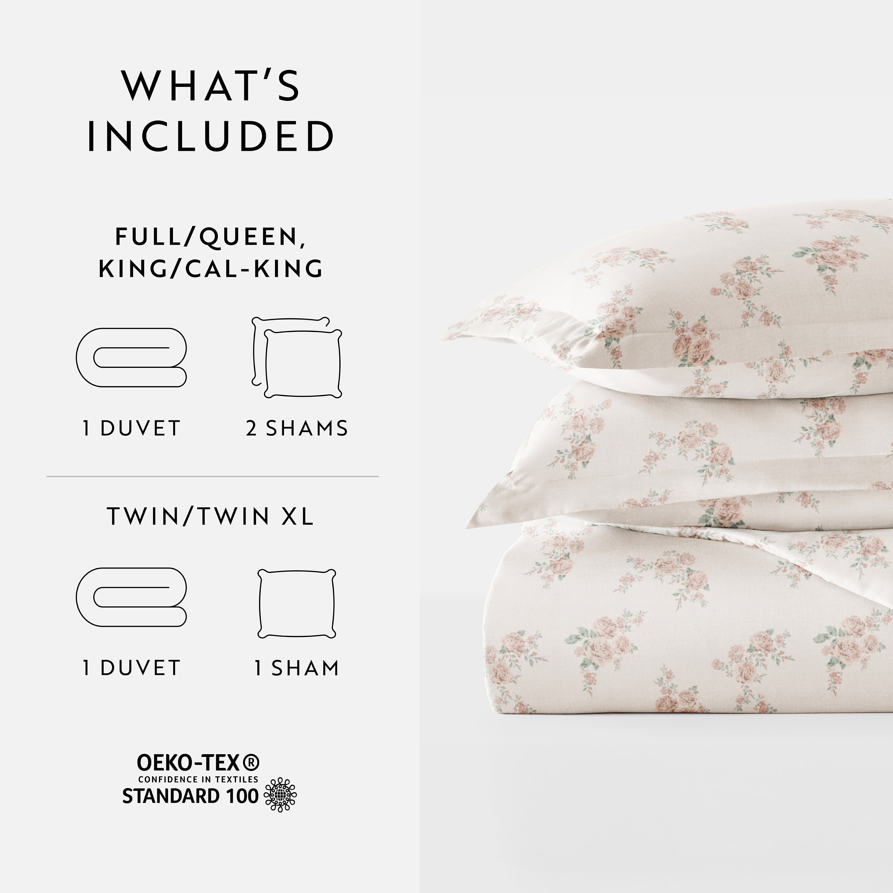 Noble Linens Apricot Rose 2-Piece Patterned Duvet Cover Set, Twin