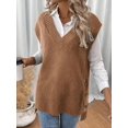 thumbnail image 5 of Large Size Women's V-Neck Sweater Vest Waisted Sleeveless Knit Pullover, 5 of 6