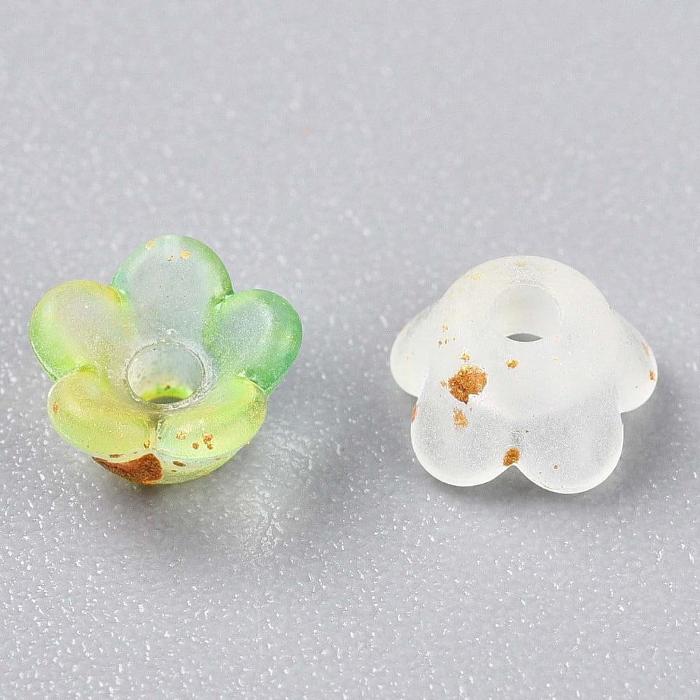 Frosted Transparent Acrylic Beads Flower with Gold Foil Turquoise 5.5~6x3mm Hole: 1.5mm about 10860pcs/500g.