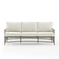 Crosley Furniture Thatcher Modern Fabric Outdoor Wicker Sofa in Cream/Driftwood