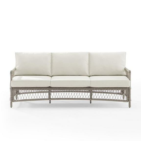 Crosley Furniture Thatcher Modern Fabric Outdoor Wicker Sofa in Cream/Driftwood