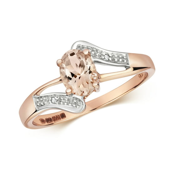 Fancy 9k Rose Gold Women Diamond Solitaire Ring Brilliant Cut H - PK with Morganite