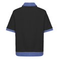 thumbnail image 5 of Women's Denim Patchwork Lapel Collar T-Shirt, Short Sleeve Casual Pullover Top, Soft Loose Fit Streetwear Shirt for Daily Wear and Casual Summer Outfits Dark Gray XXXL, 5 of 9