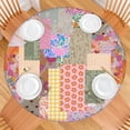 thumbnail image 2 of Pioneer Flower Floral Print Pattern Round Fitted Tablecloth with Elastic Edge,Dining Table Cover Waterproof,Outdoor Round Tablecloth for Camping,Dining,Indoor and Outdoor, 2 of 7