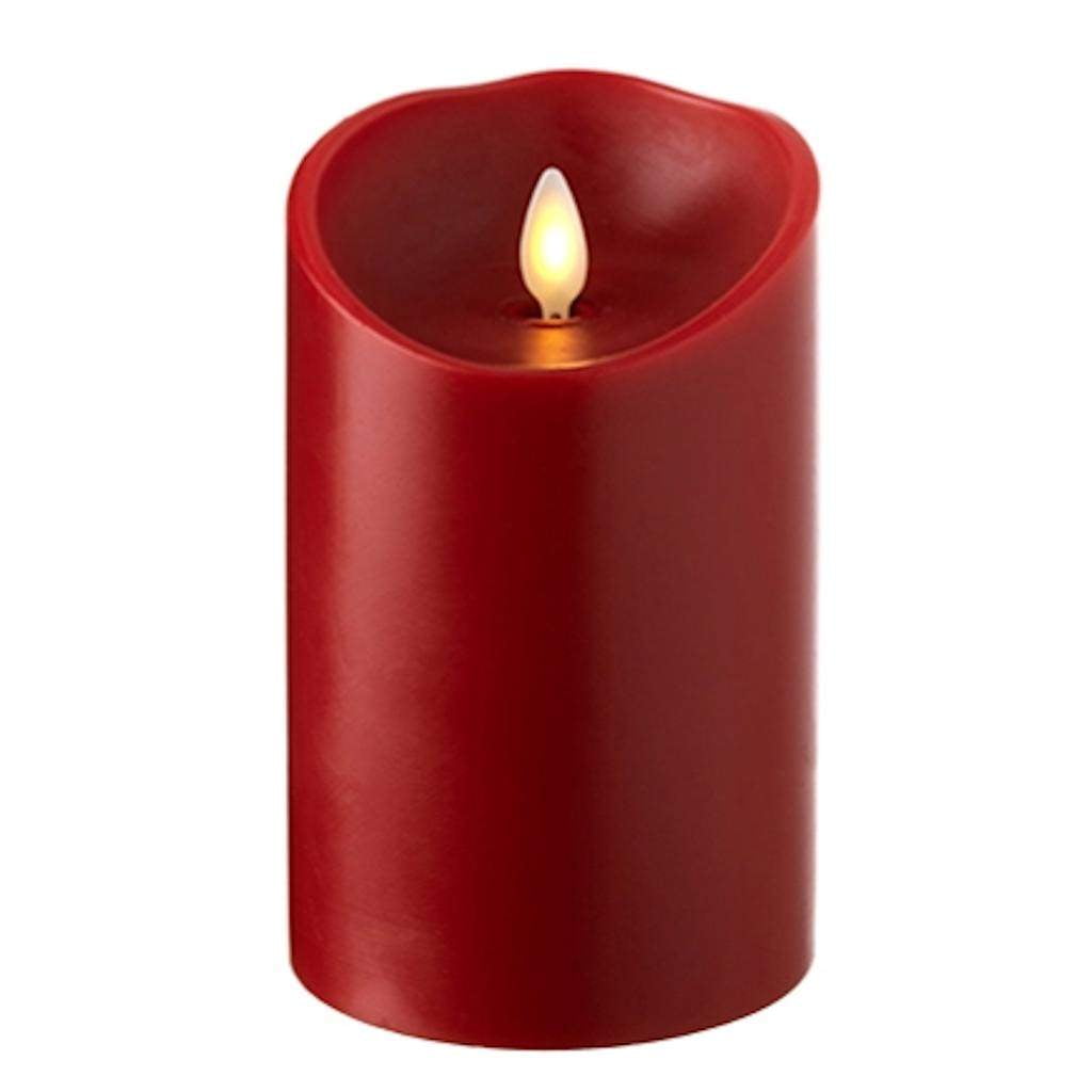 Liown 37080 5" Red Wax Push Flame LED Pillar Candle with Timer